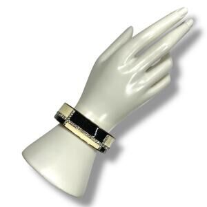 Womens Bangle Cuff Bracelet Fashion Jewelry Jeweled Black Cream Gold